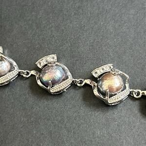 Baroque women’s vintage black pearl silver bracelet one size adjustable 7-9 in‎